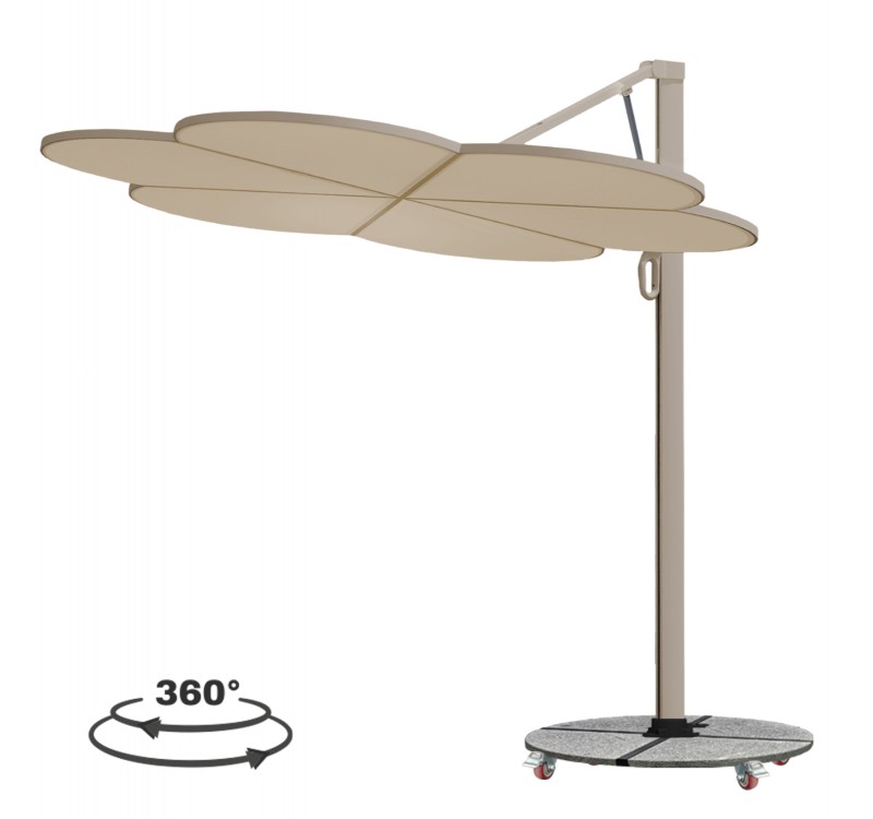 ΟΜΠΡΕΛΑ ΜΕ ΒΑΣΗ ΣΕΙΡΑ CANNOPY (flower) HM21286.01 ΑΛΟΥΜΙΝΙΟ-ΓΡΑΝΙΤΗΣ-ΜΟΛΥΒΙ ΧΡΩΜΑ 2,38x2,2μ