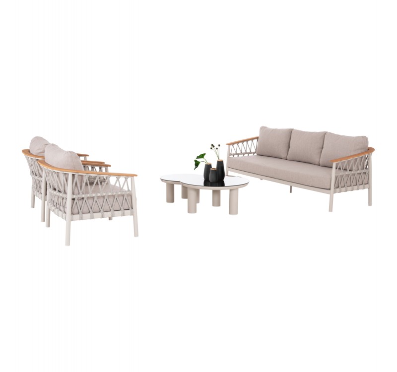 ΣΕΤ ΣΑΛΟΝΙ 5ΤΜΧ STREAM HM6426.02 ΚΡΕΜ ΑΛΟΥΜΙΝΙΟ--ΜΠΕΖ ΣΧΟΙΝΙ & OLEFIN