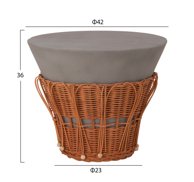 ΤΡΑΠΕΖΙ ΒΟΗΘΗΤΙΚΟ PERRAL HM18164.03S FIBER CEMENT ΓΚΡΙ-ΦΥΣΙΚΟ RATTAN--Φ42x36Υεκ