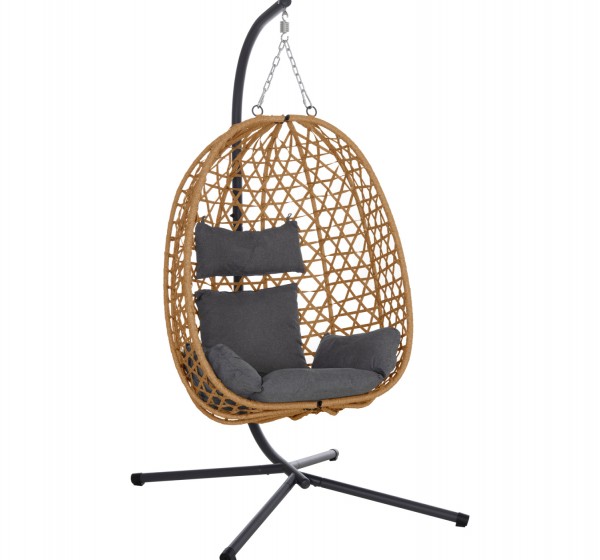 ΚΡΕΜΑΣΤΗ ΦΩΛΙΑ NESTA HM6468.05 ΜΑΥΡΟ ΜΕΤΑΛΛΟ--ΚΑΦΕ P.E.RATTAN 100x100x190Υεκ.