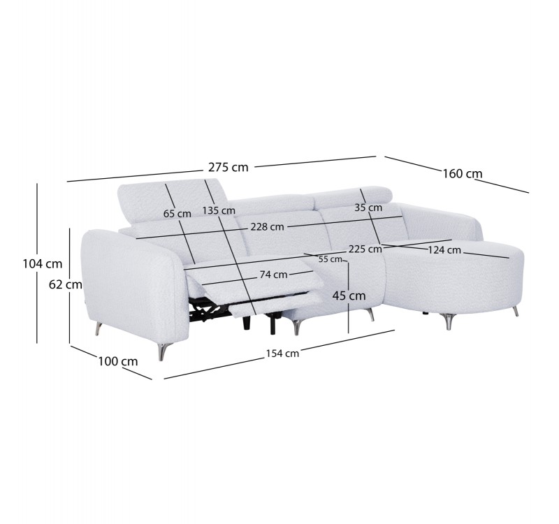 ΚΑΝΑΠΕΣ ΔΕΞΙΑ ΓΩΝΙΑ 3Θ ΜΕ RECLINE VALENTE HM3317.01R ΑΝΟΙΧΤΟ ΓΚΡΙ ΥΦΑΣΜΑ 275x160x104Yεκ