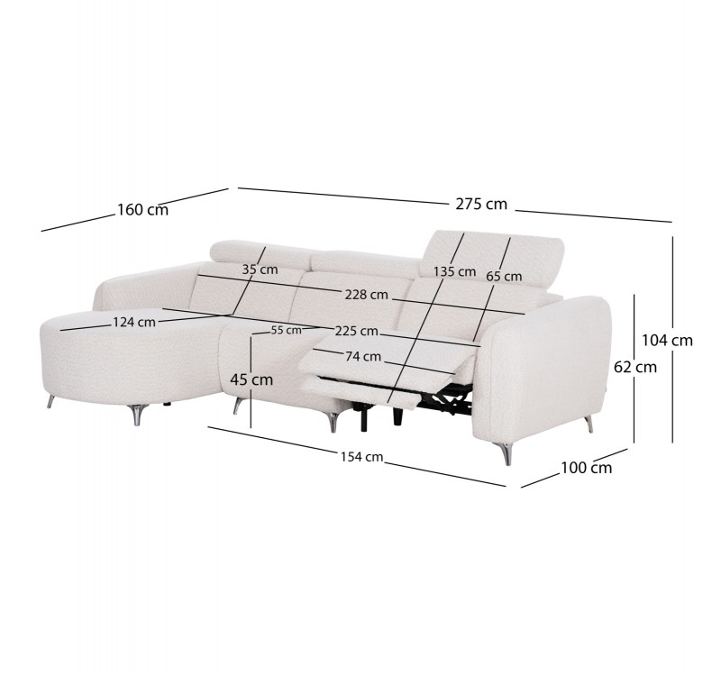 ΚΑΝΑΠΕΣ ΑΡΙΣΤΕΡΗ ΓΩΝΙΑ 3Θ ΜΕ RECLINE VALENTE HM3317.02L ΜΠΕΖ ΥΦΑΣΜΑ 275x160x104Yεκ