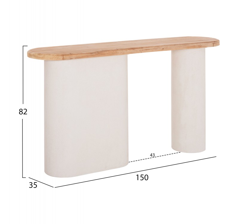 ΚΟΝΣΟΛΑ ΣΕΙΡΑ SANTORINI HM18338 ΤΟΠ ΞΥΛΟ ΕΛΑΤΟΥ-ΒΑΣΗ ΥΠΟΛΕΥΚΟ MDF 150x35x82Υεκ.