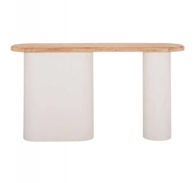 ΚΟΝΣΟΛΑ ΣΕΙΡΑ SANTORINI HM18338 ΤΟΠ ΞΥΛΟ ΕΛΑΤΟΥ-ΒΑΣΗ ΥΠΟΛΕΥΚΟ MDF 150x35x82Υεκ.