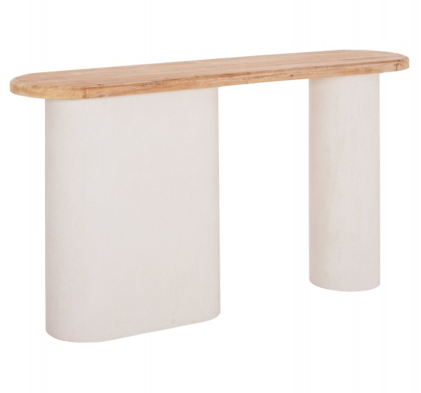 ΚΟΝΣΟΛΑ ΣΕΙΡΑ SANTORINI HM18338 ΤΟΠ ΞΥΛΟ ΕΛΑΤΟΥ-ΒΑΣΗ ΥΠΟΛΕΥΚΟ MDF 150x35x82Υεκ.