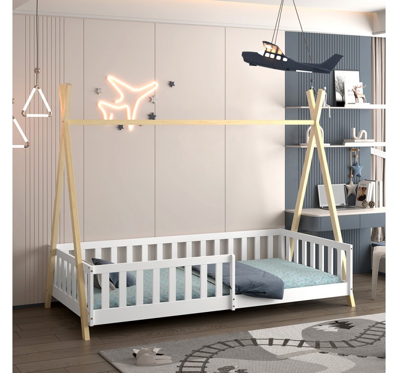 ΚΡΕΒΑΤΙ ΠΑΙΔΙΚΟ ΜΕ ΚΑΓΚΕΛΑ MUNK HM739.03 τ.MONTESSORI ΠΕΥΚΟ ΦΥΣΙΚΟ-ΛΕΥΚΟ--190x90εκ