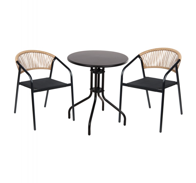 ΣΕΤ ΤΡΑΠΕΖΑΡΙΑΣ 3ΤΜΧ LINO HM10728.03-- 2 ΜΕΤΑΛ. ΚΑΡΕΚΛΕΣ--ΣΤΡΟΓΓΥΛΟ ΤΡΑΠΕΖΙ Φ60εκ ΜΑΥΡΟ