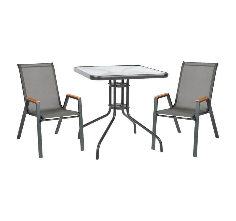 ΣΕΤ ΤΡΑΠΕΖΑΡΙΑΣ 3ΤΜΧ FIGO HM10730.01-- 2 ΚΑΡΕΚΛΕΣ & ΤΕΤΡΑΓΩΝΟ ΤΡΑΠΕΖΙ 60x60εκ ΓΚΡΙ