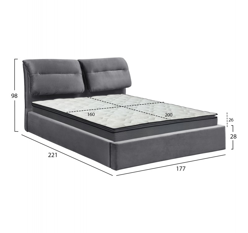 ΚΡΕΒΑΤΙ ΔΙΠΛΟ & ΣΤΡΩΜΑ KENDRA HM10720.01 ΓΚΡΙ ΒΕΛΟΥΔΟ ΜΕ ΑΠΟΘ.ΧΩΡΟ--ΓΙΑ 160x200εκ