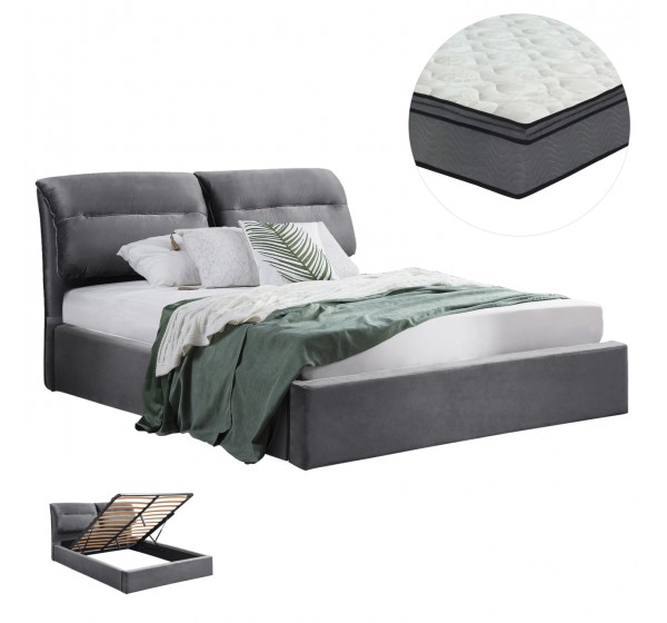 ΚΡΕΒΑΤΙ ΔΙΠΛΟ & ΣΤΡΩΜΑ KENDRA HM10720.01 ΓΚΡΙ ΒΕΛΟΥΔΟ ΜΕ ΑΠΟΘ.ΧΩΡΟ--ΓΙΑ 160x200εκ
