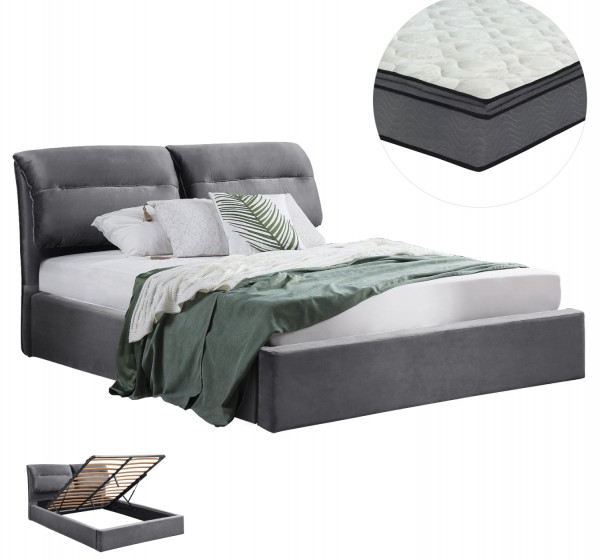 ΚΡΕΒΑΤΙ ΔΙΠΛΟ & ΣΤΡΩΜΑ KENDRA HM10720.01 ΓΚΡΙ ΒΕΛΟΥΔΟ ΜΕ ΑΠΟΘ.ΧΩΡΟ--ΓΙΑ 160x200εκ