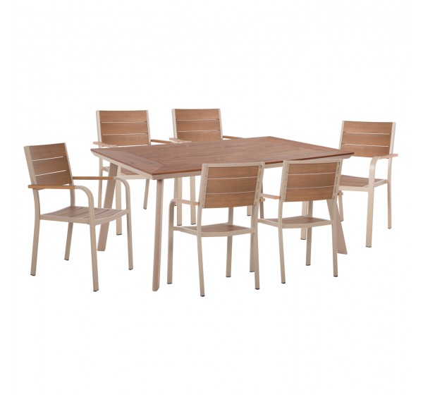 ΣΕΤ ΤΡΑΠΕΖΑΡΙΑΣ TABER HM10737.04 ΤΡΑΠΕΖΙ & 6 ΠΟΛΥΘΡΟΝΕΣ-ΑΛΟΥΜΙΝΙΟ & POLYWOOD-ΣΑΜΠΑΝΙ