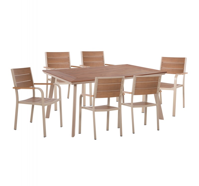 ΣΕΤ ΤΡΑΠΕΖΑΡΙΑΣ TABER HM10737.04 ΤΡΑΠΕΖΙ & 6 ΠΟΛΥΘΡΟΝΕΣ-ΑΛΟΥΜΙΝΙΟ & POLYWOOD-ΣΑΜΠΑΝΙ