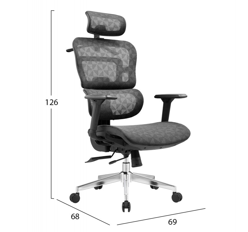 ΚΑΡΕΚΛΑ ΓΡΑΦΕΙΟΥ MODEN HM1215.01 ΜΑΥΡO MESH--ΒΑΣΗ ΧΡΩΜΙΟΥ 68x69x126Υεκ