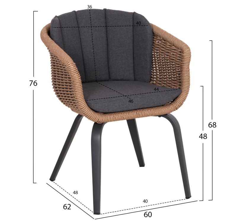 ΠΟΛΥΘΡΟΝΑ VICTUS HM6559.01 ΑΛΟΥΜΙΝΙΟ & OLEFIN ΓΚΡΙ-TWIST WICKER 60x62x76Yεκ
