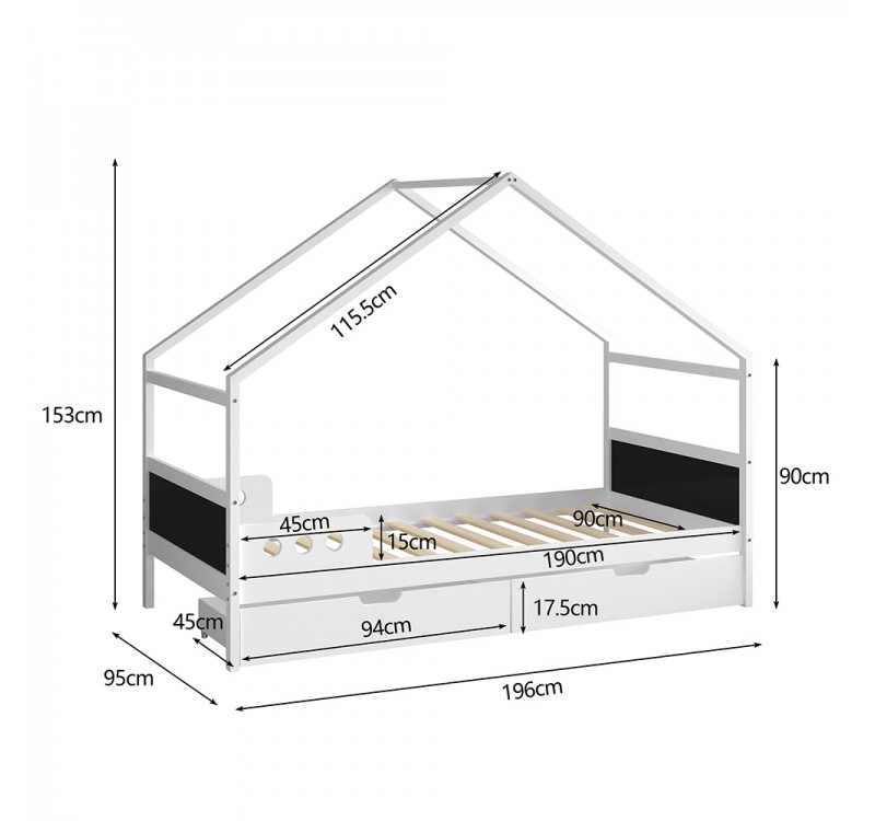 ΚΡΕΒΑΤΙ ΠΑΙΔΙΚΟ ΜΕ ΣΥΡΤΑΡΙΑ HOUSER HM741.01 τ.MONTESSORI ΞΥΛΟ ΠΕΥΚΟ ΛΕΥΚΟ-190x90εκ