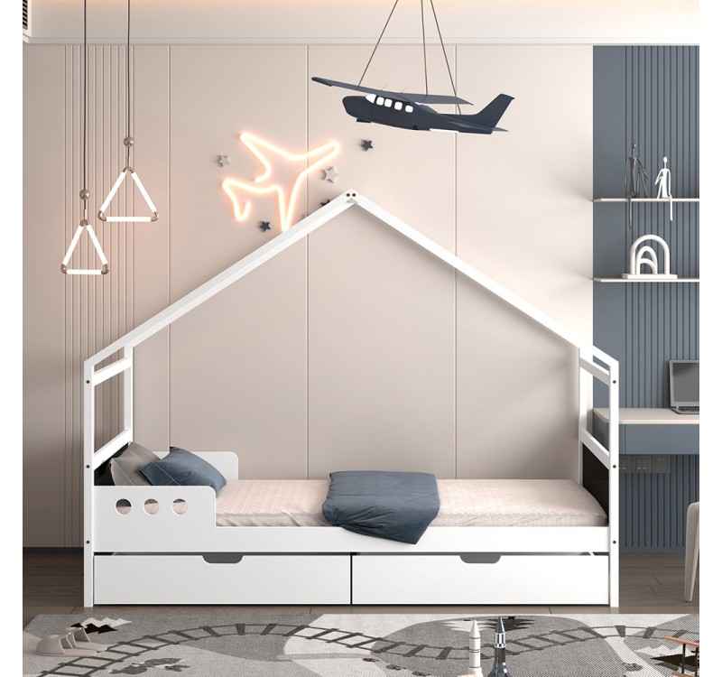 ΚΡΕΒΑΤΙ ΠΑΙΔΙΚΟ ΜΕ ΣΥΡΤΑΡΙΑ HOUSER HM741.01 τ.MONTESSORI ΞΥΛΟ ΠΕΥΚΟ ΛΕΥΚΟ-190x90εκ