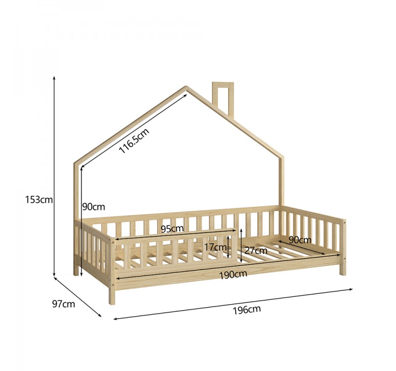 ΚΡΕΒΑΤΙ ΠΑΙΔΙΚΟ HOUSER HM740.01 τ.MONTESSORI ΞΥΛΟ ΠΕΥΚΟ ΦΥΣΙΚΟ--ΓΙΑ 190x90εκ