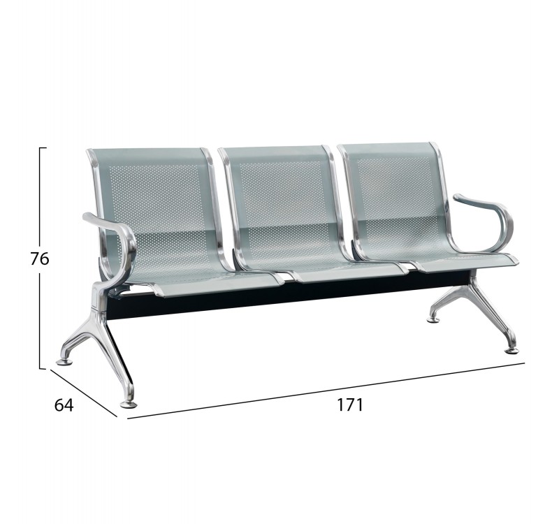 ΚΑΘΙΣΜΑ ΑΝΑΜΟΝΗΣ Τ. ΑΕΡΟΔΡΟΜΙΟΥ 3ΘΕΣΙΟ AVIATOR HM18399 ΜΕΤΑΛΛΟ MESH ΓΚΡΙ 171x64x76Υ