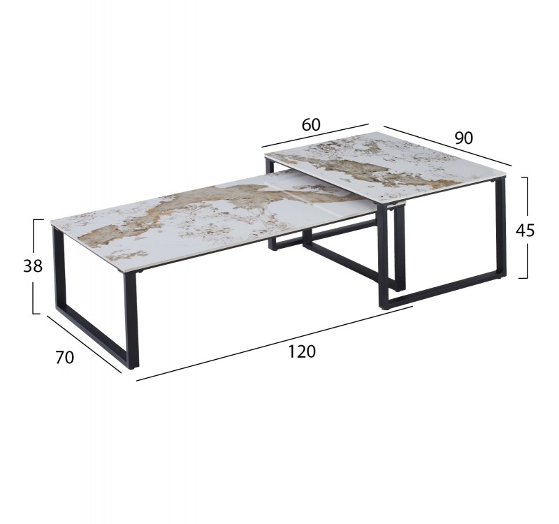 ΤΡΑΠΕΖΙ ΣΑΛΟΝΙΟΥ 2ΤΜΧ TERREN HM18365.01 ΜΕΤΑΛΛΟ--SINTERED STONE PANDORA 120x70x45Υεκ