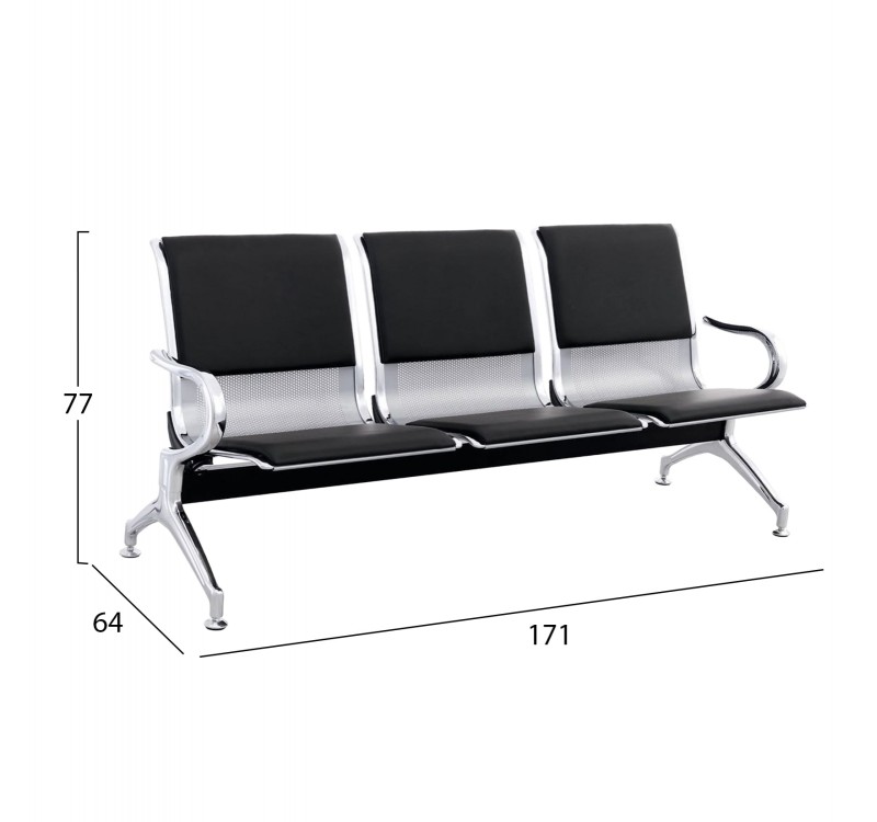 ΚΑΘΙΣΜΑ ΑΝΑΜΟΝΗΣ Τ.ΑΕΡΟΔΡΟΜΙΟΥ 3ΘΕΣΙΟ AVIATOR HM18400 ΜΕΤΑΛΛΟ ΜΕ PU ΜΑΥΡΟ 171x64x77Υ