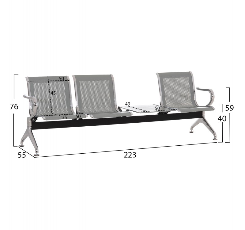 ΚΑΘΙΣΜΑ ΑΝΑΜΟΝΗΣ Τ.ΑΕΡΟΔΡΟΜΙΟΥ 3ΘΕΣΙΟ+ΤΡΑΠΕΖΙ AVIATOR HM18403 ΜΕΤΑΛΛΟ MESH ΓΚΡΙ 223x55x76Υεκ