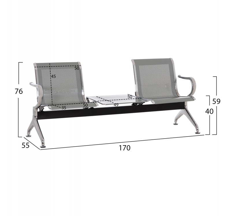 ΚΑΘΙΣΜΑ ΑΝΑΜΟΝΗΣ Τ.ΑΕΡΟΔΡΟΜΙΟΥ 2ΘΕΣΙΟ+ΤΡΑΠΕΖΙ AVIATOR HM18402 ΜΕΤΑΛΛΟ MESH ΓΚΡΙ 170x55x76Υεκ