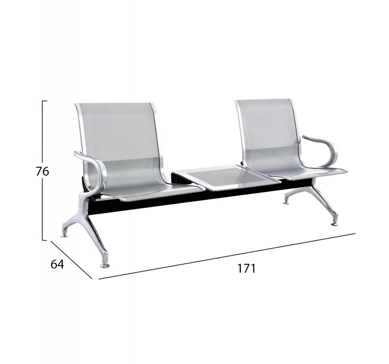 ΠΑΓΚΑΚΙ Τ.ΑΕΡΟΔΡΟΜΙΟΥ 2ΘΕΣΙΟ+ΤΡΑΠΕΖΙ AVIATOR HM18402 ΜΕΤΑΛΛΟ MESH ΓΚΡΙ 171x64x76Υεκ