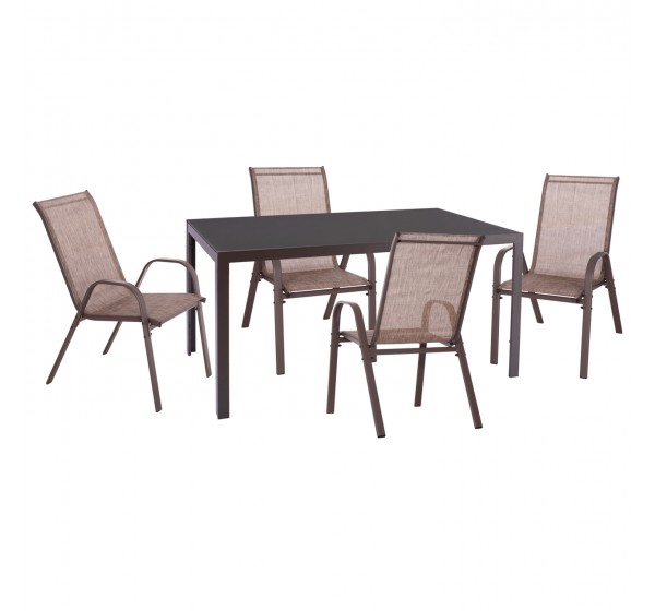 ΣΕΤ ΤΡΑΠΕΖΑΡΙΑΣ 5ΤΜΧ ΕΞΩΤ.ΧΩΡΟΥ LEOFER HM21009 ΤΡΑΠΕΖΙ & 4 ΠΟΛΥΘΡΟΝΕΣ--ΚΑΦΕ