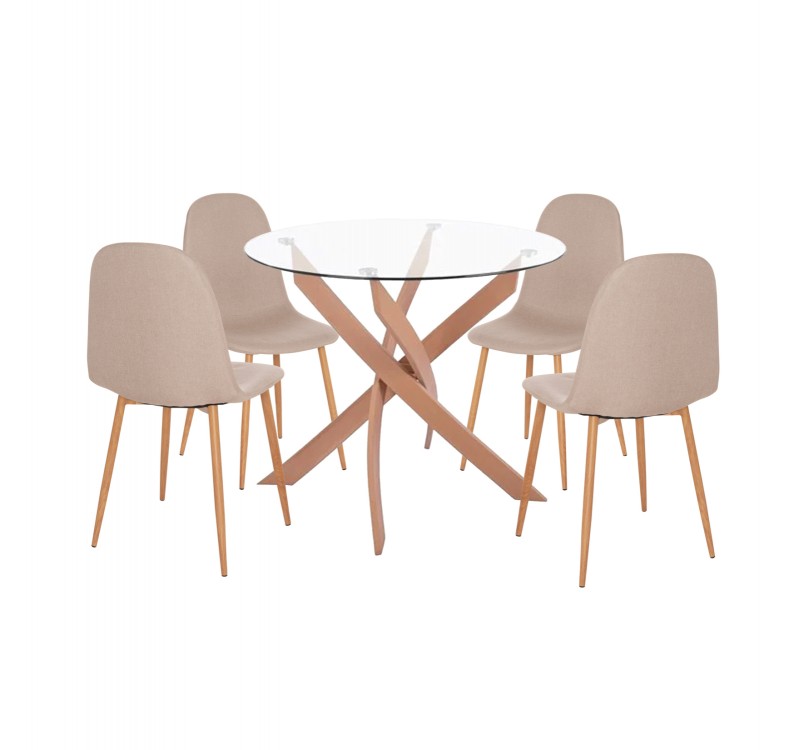 ΣΕΤ ΤΡΑΠΕΖΑΡΙΑΣ 5ΤΜΧ ΕΣ.ΧΩΡΟΥ JAFARU HM10885.12 ΣΤΡΟΓΓΥΛΟ ΤΡΑΠΕΖΙ Φ90 & 4 ΚΑΡΕΚΛΕΣ--ΜΠΕΖ