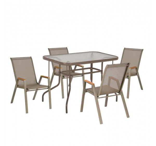 ΣΕΤ ΤΡΑΠΕΖΑΡΙΑΣ 5ΤΜΧ LEONE HM10835.04 ΚΑΡΕΚΛΕΣ ΜΕΤΑΛΛΙΚΕΣ & ΤΡΑΠΕΖΙ 110x60εκ ΣΑΜΠΑΝΙ