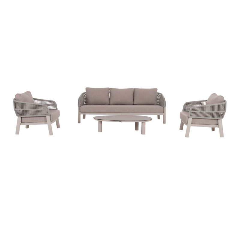 ΣΕΤ ΣΑΛΟΝΙ 4ΤΜΧ MAHAL HM6424.02 ΚΡΕΜ ΑΛΟΥΜΙΝΙΟ--ΜΠΕΖ OLEFIN & ΣΧΟΙΝΙ STRAP