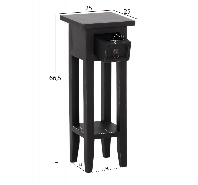 ΒΟΗΘΗΤΙΚΟ ΤΡΑΠΕΖΑΚΙ RAMU HM9484.02 ΑΠΟ ΜΑΟΝΙ ΞΥΛΟ ΜΑΥΡΟ ΜΕ ΣΥΡΤΑΡΑΚΙ 25x25x66,5Υεκ