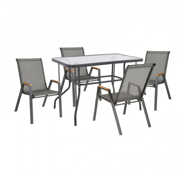 ΣΕΤ ΤΡΑΠΕΖΑΡΙΑΣ 5ΤΜΧ LEONE HM10835.01 ΚΑΡΕΚΛΕΣ ΜΕΤΑΛΛΙΚΕΣ & ΤΡΑΠΕΖΙ 110x60εκ ΓΚΡΙ