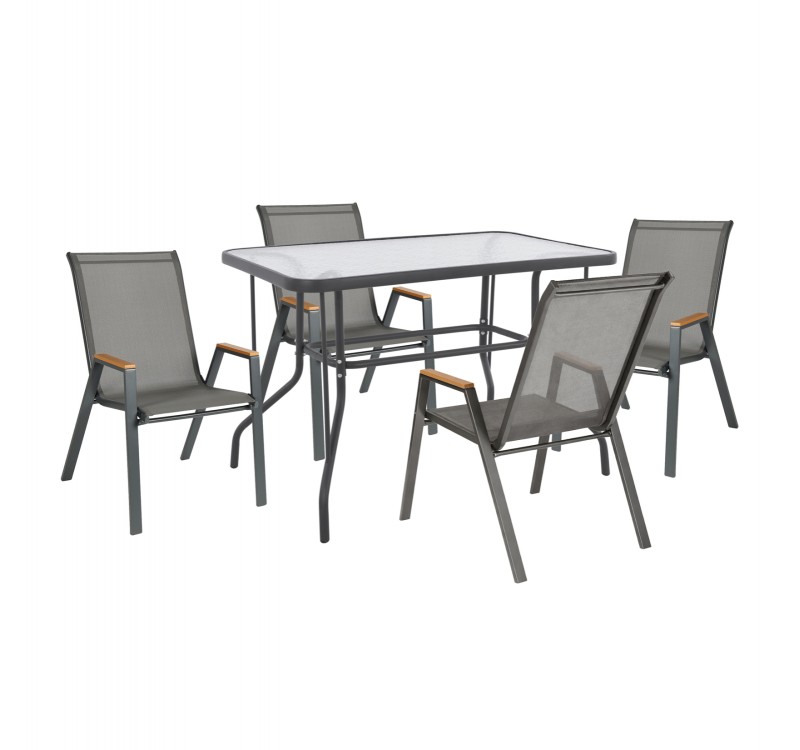 ΣΕΤ ΤΡΑΠΕΖΑΡΙΑΣ 5ΤΜΧ LEONE HM10835.01 ΚΑΡΕΚΛΕΣ ΜΕΤΑΛΛΙΚΕΣ & ΤΡΑΠΕΖΙ 110x60εκ ΓΚΡΙ