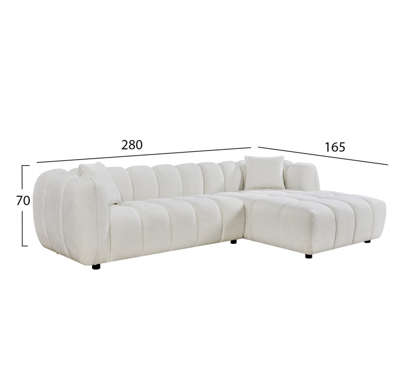 ΚΑΝΑΠΕΣ ΓΩΝΙΑ (ΔΕΞΙΑ) LYKKE HM3326.02R ΕΚΡΟΥ ΥΦΑΣΜΑ 280x89-165(η γωνία)x70Υεκ
