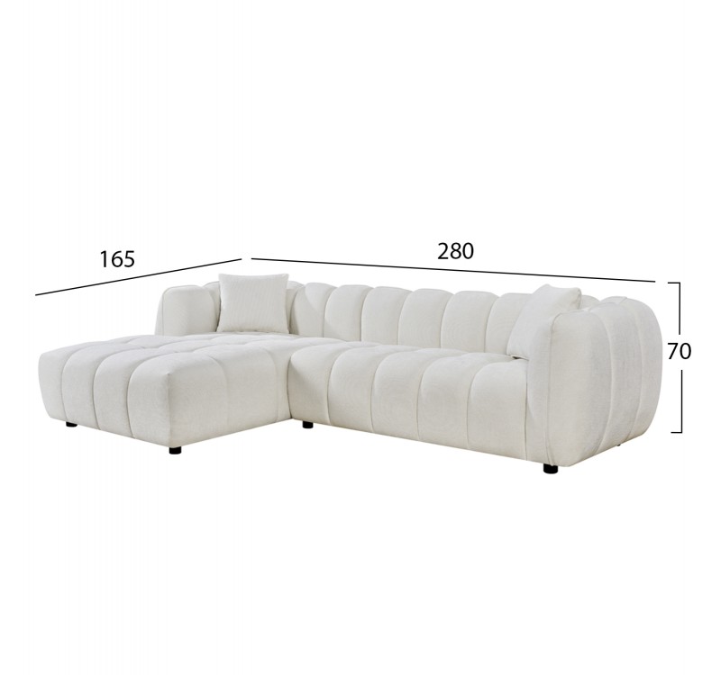 ΚΑΝΑΠΕΣ ΓΩΝΙΑ (ΑΡΙΣΤΕΡΗ) LYKKE HM3326.02L ΕΚΡΟΥ ΥΦΑΣΜΑ 280x89-165(η γωνία)x70Υεκ