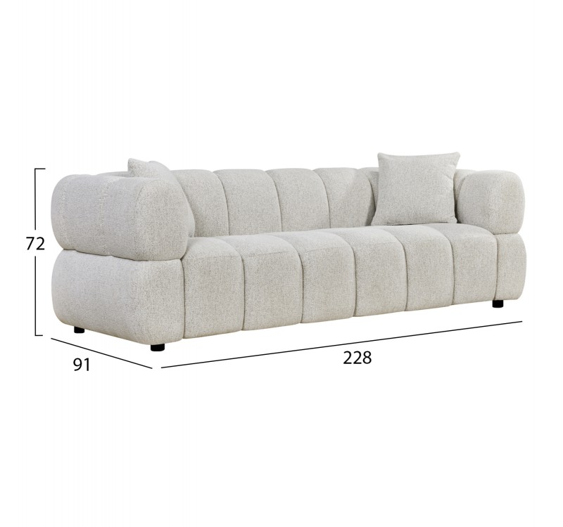 ΚΑΝΑΠΕΣ 3-ΘΕΣΙΟΣ NORIKA HM3331.02 ΕΚΡΟΥ ΥΦΑΣΜΑ 228x91x72Υεκ.