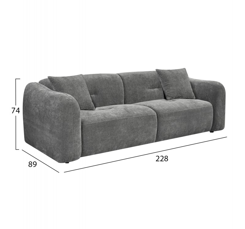 ΚΑΝΑΠΕΣ 3-ΘΕΣΙΟΣ JUNOA HM3333.01 ΓΚΡΙ ΥΦΑΣΜΑ 228x89x74Υεκ