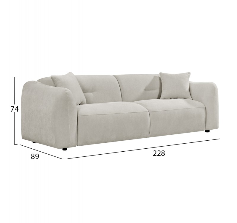 ΚΑΝΑΠΕΣ 3-ΘΕΣΙΟΣ JUNOA HM3333.02 ΕΚΡΟΥ ΥΦΑΣΜΑ 228x89x74Υεκ