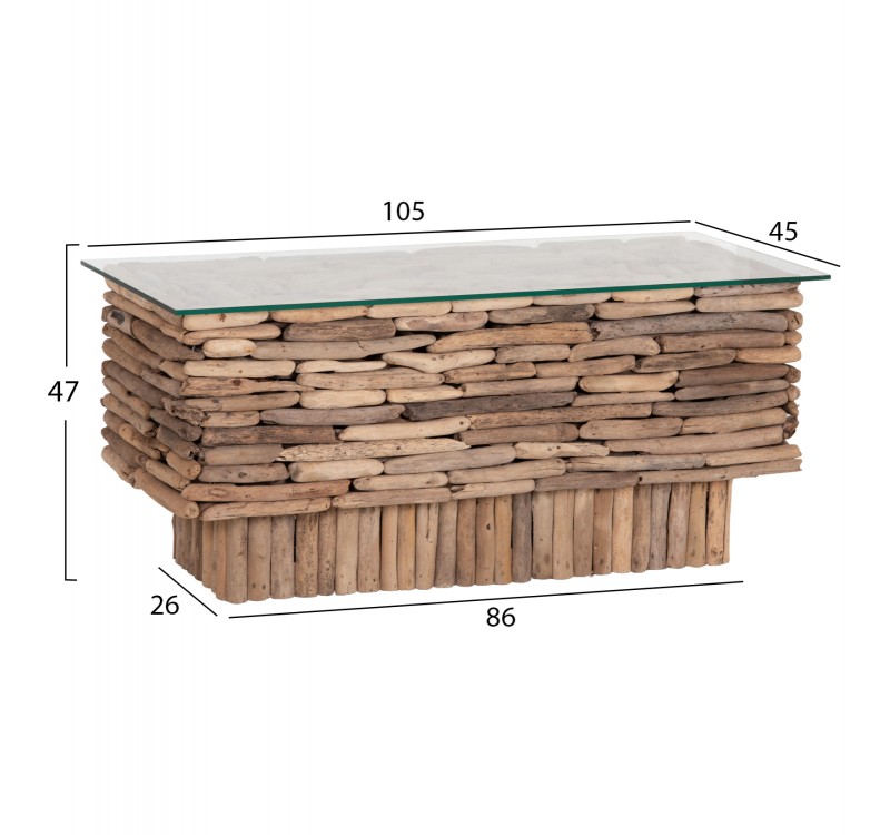 ΤΡΑΠΕΖΙ ΣΑΛΟΝΙΟΥ ΟΡΘΟΓΩΝΙΟ SPARROW HM18366 DRIFTWOOD--ΓΥΑΛΙ 105x45x47Υεκ.