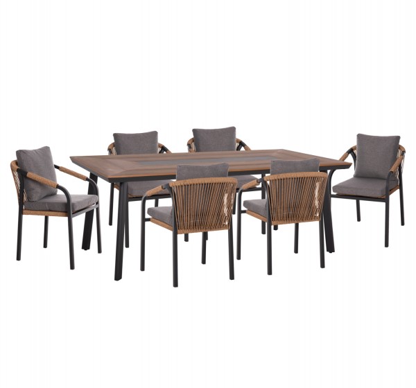ΣΕΤ ΤΡΑΠΕΖΑΡΙΑΣ 7ΤΜΧ MAERLY HM10826.13 ΑΛΟΥΜΙΝΙΟ & ΜΑΞΙΛΑΡΙΑ ΣΚΟΥΡΟ ΓΚΡΙ--POLYWOOD