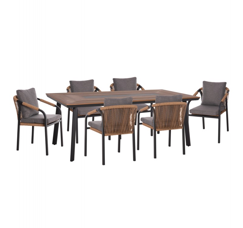 ΣΕΤ ΤΡΑΠΕΖΑΡΙΑΣ 7ΤΜΧ MAERLY HM10826.13 ΑΛΟΥΜΙΝΙΟ & ΜΑΞΙΛΑΡΙΑ ΣΚΟΥΡΟ ΓΚΡΙ--POLYWOOD