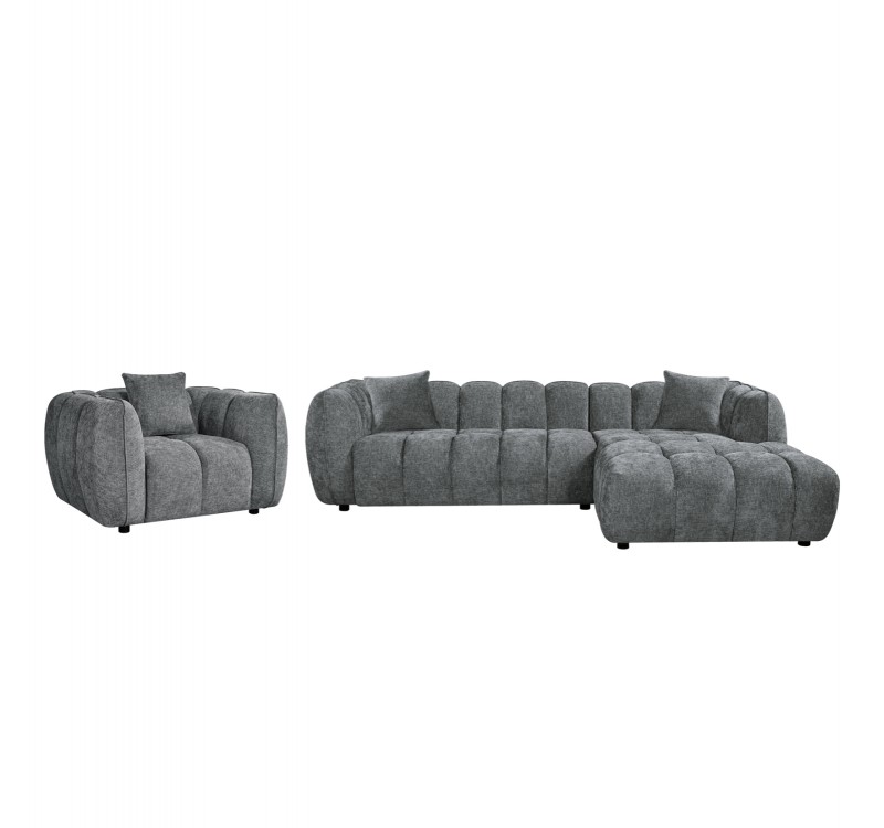ΣΕΤ ΚΑΝΑΠΕΣ ΓΩΝΙΑ (ΔΕΞΙΑ)-ΠΟΛΥΘΡΟΝΑ LOUNGE LYKKE HM10820.01R ΓΚΡΙ ΥΦΑΣΜΑ