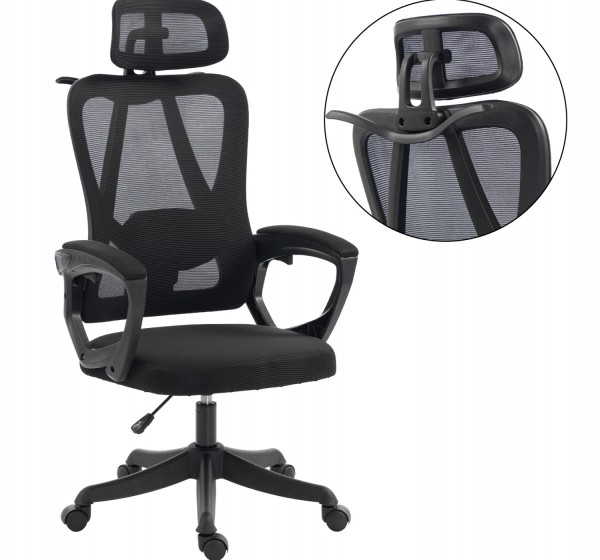 ΚΑΡΕΚΛΑ ΓΡΑΦΕΙΟΥ FRANTIC HM1224.01 ΜΑΥΡO MESH & ΠΟΛΥΠΡΟΠΥΛΕΝΙΟ 60x60x134Υεκ