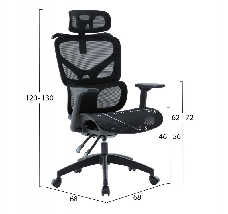 ΚΑΡΕΚΛΑ ΓΡΑΦΕΙΟΥ APEX HM1227.01 ΜΑΥΡO MESH & PP 68x68x120-130Υεκ