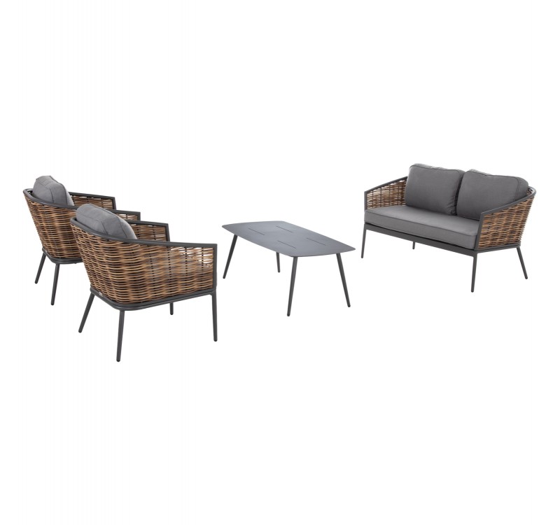 ΣΕΤ ΣΑΛΟΝΙ 4ΤΜΧ CASSIAN HM6552.01 ΑΛΟΥΜΙΝΙΟ & ΜΑΞΙΛΑΡΙΑ ΓΚΡΙ-ΜΠΕΖ P.E.RATTAN