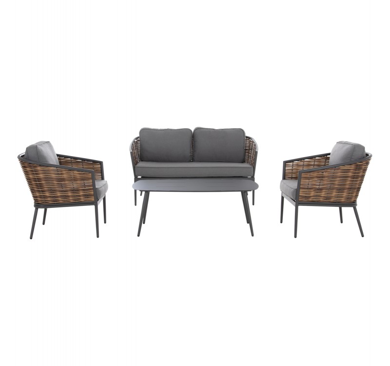 ΣΕΤ ΣΑΛΟΝΙ 4ΤΜΧ CASSIAN HM6552.01 ΑΛΟΥΜΙΝΙΟ & ΜΑΞΙΛΑΡΙΑ ΓΚΡΙ-ΜΠΕΖ P.E.RATTAN
