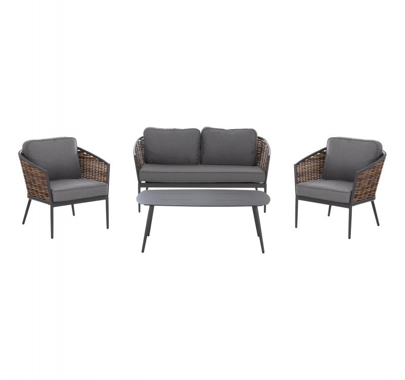 ΣΕΤ ΣΑΛΟΝΙ 4ΤΜΧ CASSIAN HM6552.01 ΑΛΟΥΜΙΝΙΟ & ΜΑΞΙΛΑΡΙΑ ΓΚΡΙ-ΜΠΕΖ P.E.RATTAN
