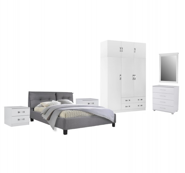ΣΕΤ ΚΡΕΒΑΤΟΚΑΜΑΡΑΣ 6ΤΜΧ CARLY HM10884.05 ΜΕΛΑΜΙΝΗ ΛΕΥΚΗ-ΥΦΑΣΜΑ ΓΚΡΙ